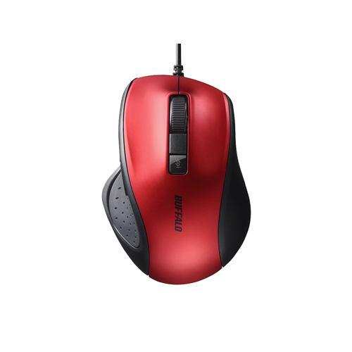 バッファロー BSMBU300RD 有線BlueLED光学式マウス 静音/5ボタン/DPI切り替えボタン レッド