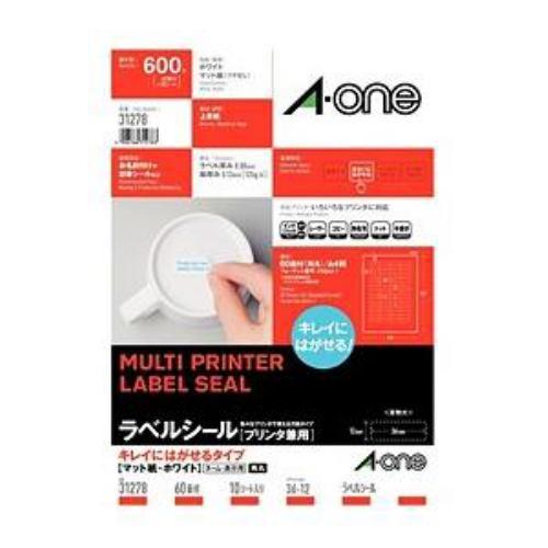 エーワン ラベルシール[プリンタ兼用] キレイにはがせるタイプ A4判60面 四辺余白付角丸 10シート(600片) 31278