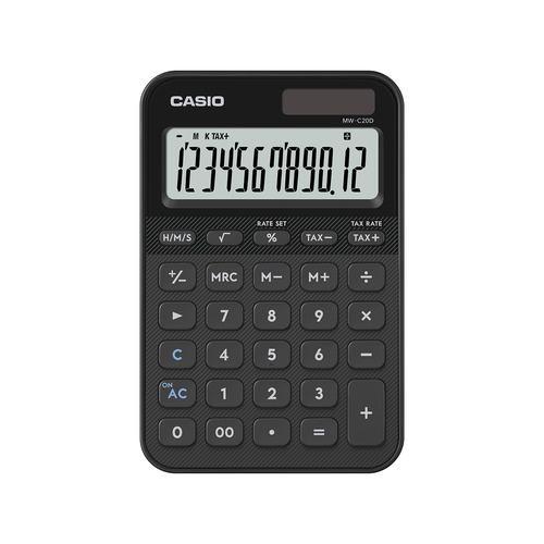 カシオ計算機 MW-C20D-BK-N デザイン電卓 ミニジャスト型カラフル 12桁表示 税計算機能あり ブラック