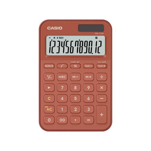カシオ計算機 MW-C20D-RD-N デザイン電卓 ミニジャスト型カラフル 12桁表示 税計算機能あり ブリックレッド