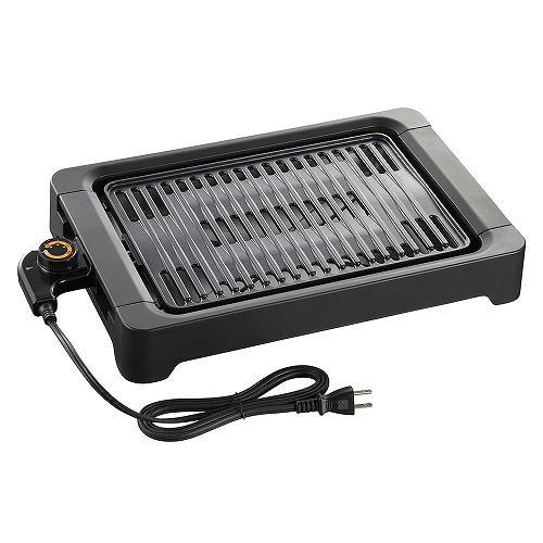 オーム電機 COK-YH1000C-K 減煙グリルプレート ヒーター&プレート一体式 フッ素加工 ダイヤル式温度調節 ブラック