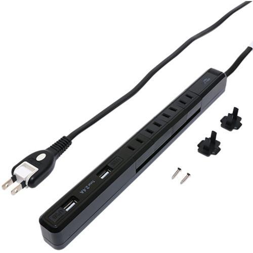 ミヨシ OAT-K24U4P20/BK 耐雷スリム回転USBタップ 4個口2ポート 埃防止スライド扉(USB端子) ブラック ブラック