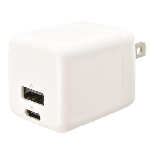 オーム電機 MAV-AP20WCA-W AC充電器 Type-C/A 20W PD/Quick Charge 3.0対応 ホワイト
