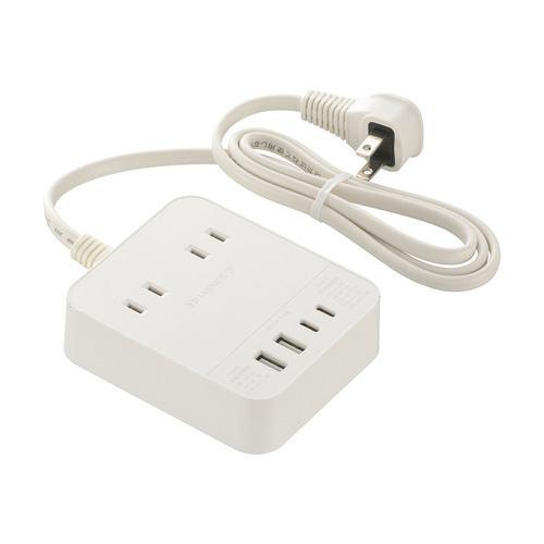 オーム電機 HS-T21U4W25 2個口タップ 30W 1m PD対応 ホワイト
