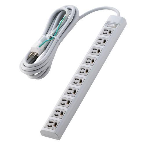エレコム T-Y135DA 電源タップ 3ピン 10個口 5m マグネット 雷ガード 3ピン→2ピン変換アダプター付 ライトグレー