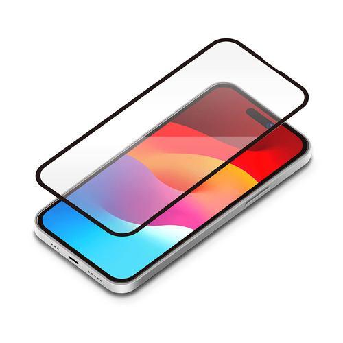 PGA iPhone15Plus ガイドフレーム付 液晶全面保護ガラス 角割れ防止PETフレーム Premium Style スーパークリア PG2