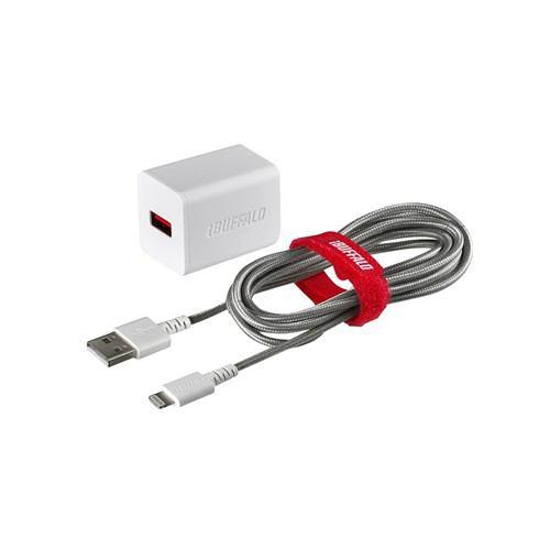 バッファロー BSMPA2404LC1TWH 2.4A USB急速充電器 Lightningケーブル1.5m付属(ホワイト)