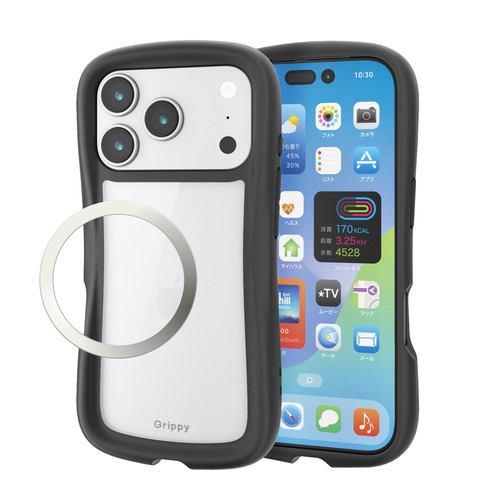 エレコム PM-A25CGRPFCBK iPhone 17 Pro ケース 磁気吸着対応メタルステッカー付 Grippy ブラック