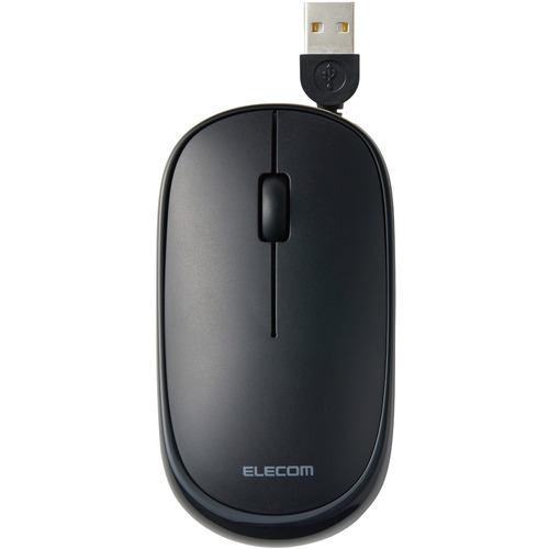 エレコム M-TM10UBBK マウス 有線 静音 3ボタン ケーブル巻取 薄型 収納ポーチ付き 左右対称 重さ53g ブラック