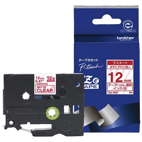 ブラザー ラミネートテープ(マットテープ:赤) 透明 (つや消し) TZe-M32
