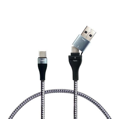 エアージェイ CKJ-CA1M GY ストロング2in1ケーブル1M(C→A変換アダプタ付) スマートフォン/タブレット対応 グレー