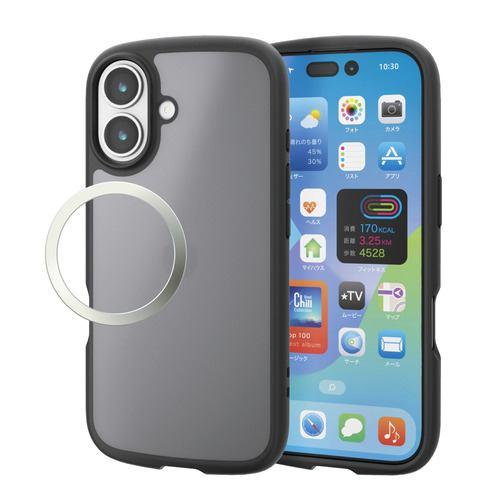 エレコム PM-A25ATSLFCBKM iPhone 17 ケース 磁気吸着対応メタルステッカー付 TOUGH SLIM LITE マットブラック