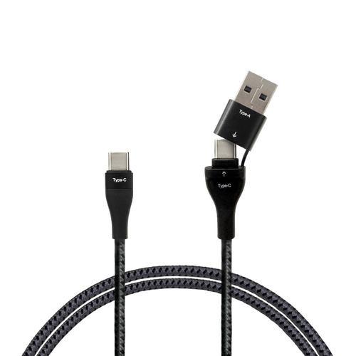 エアージェイ CKJ-CA2M BK ストロング2in1ケーブル2M(C→A変換アダプタ付) スマートフォン/タブレット対応 ブラック