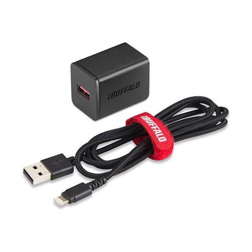 バッファロー BSMPA2404LC1BK 2.4A USB急速充電器 Lightningケーブル1.5m付属(ブラック)