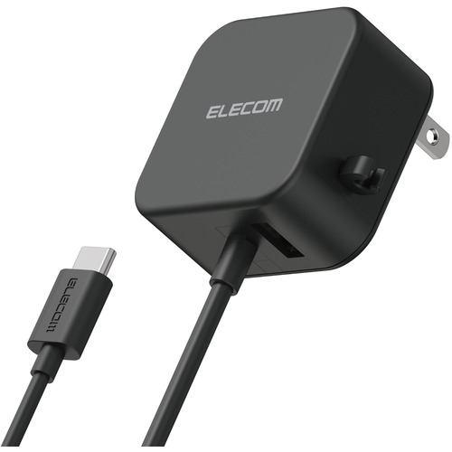 エレコム MPA-ACC22BK AC充電器 スマホ・タブレット用 2.4A出力 Type-C USB-C ケーブル一体型 1.5m USB-Aメス