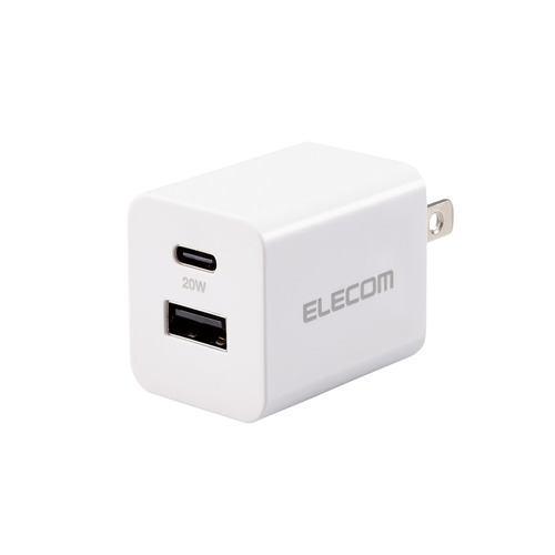 エレコム MPA-AC12020WH USB充電器 Power Delivery 20W AC充電器(USB-C×1+USB-A×1) ホワイト