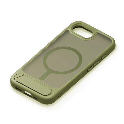 PGA PG-25KMH11GR iPhone 16e用 MagSafe対応 スタンド付ハイブリッドケース マットカーキー