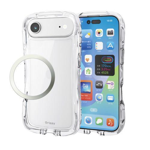 エレコム PM-A25BGRPACR iPhone Air ケース 磁気吸着対応メタルステッカー付 Grippy クリア