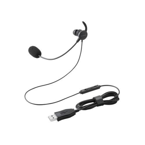 エレコム HS-EP21MUBK 片耳カナル型有線ヘッドセット USB 接続 マイク付き ミュート機能 Windows Mac対応 ブラック