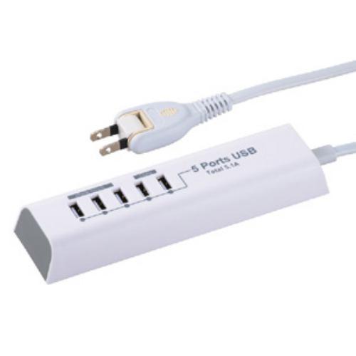 オーム電機 SMP-U55D3-W モバイル充電タップ USB5個口 1.5m