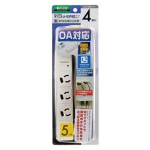 ヤザワ Y02JKNP405WH 3P抜け止めマグネットタップ4個口 5m 白