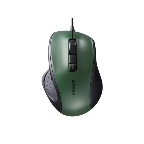 バッファロー BSMBU300GR 有線BlueLED光学式マウス 静音/5ボタン/DPI切り替えボタン グリーン