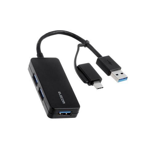 【推奨品】エレコム U3H-CAK3005BBK USB Type-C変換アダプター付き USB 5Gbps超コンパクトハブ バスパワー Windo