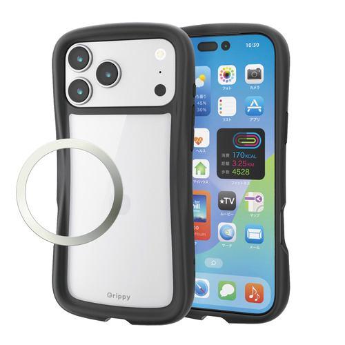 エレコム PM-A25DGRPFCBK iPhone 17 Pro Max ケース 磁気吸着対応メタルステッカー付 Grippy ブラック