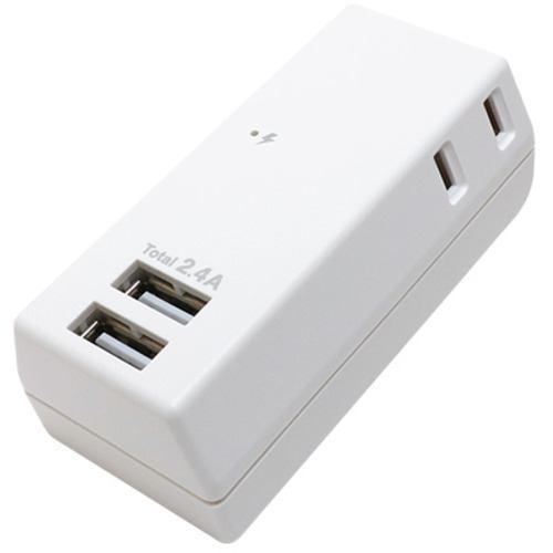 ミヨシ OAT24U2P2WH 耐雷USBタップ 2個口2ポート2.4A 固定プラグ ホワイト