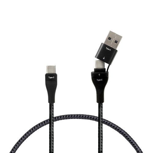 エアージェイ CKJ-CA1M BK ストロング2in1ケーブル1M(C→A変換アダプタ付) スマートフォン/タブレット対応 ブラック