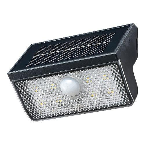 オーム電機 LT-SO10DW ソーラーウォールライト 昼間充電、夜点灯 3段階調光 人感センサー付 100lm ブラック