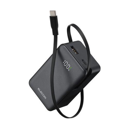 エレコム DE-C81L-10000BK 巻取り式USB-Cケーブル一体型 モバイルバッテリー 10000mAh 45W スマホ/MacBook A