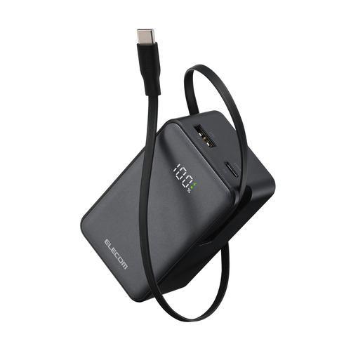 エレコム DE-C80L-10000BK 巻取り式USB-Cケーブル一体型 モバイルバッテリー 10000mAh スマホ/Switch対応 ブラック
