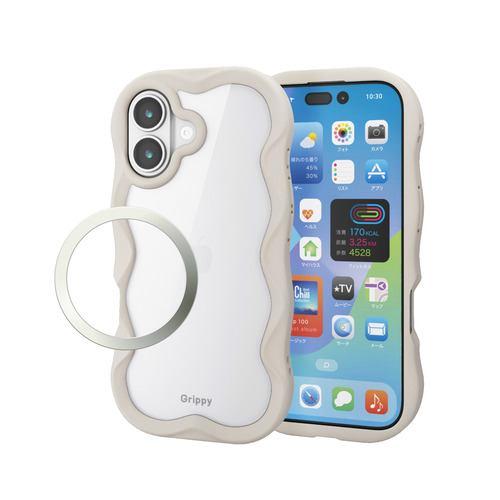 エレコム PM-A25AFCWAVEBE iPhone 17 ケース ハイブリッド カバー 磁気吸着対応メタルステッカー付 Grippy ベージュ