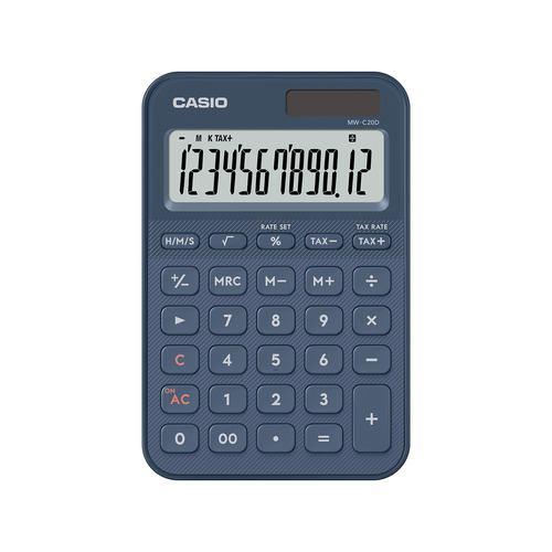 カシオ計算機 MW-C20D-NY-N デザイン電卓 ミニジャスト型カラフル 12桁表示 税計算機能あり ネイビー