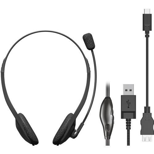 エレコム HS-HP22UCBK 有線ヘッドセット オーバーヘッド型 マイクアーム付き USB-A USB Type-C変換ケーブル付属 両耳 ブラ
