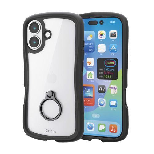 エレコム PM-A25AGRPFRBK iPhone 17 ケース ハイブリッド カバー リング付 スタンド機能付 Grippy ブラック