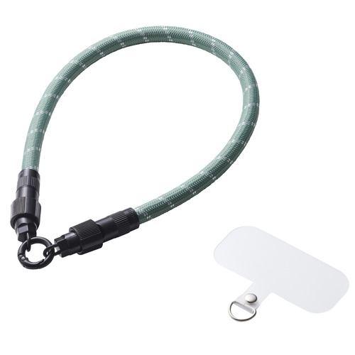 エレコム P-STHH1CC08GN スマホ ハンドストラップ USB Type-C to C 30cm 手首 / 腕掛け グリーンストライプ
