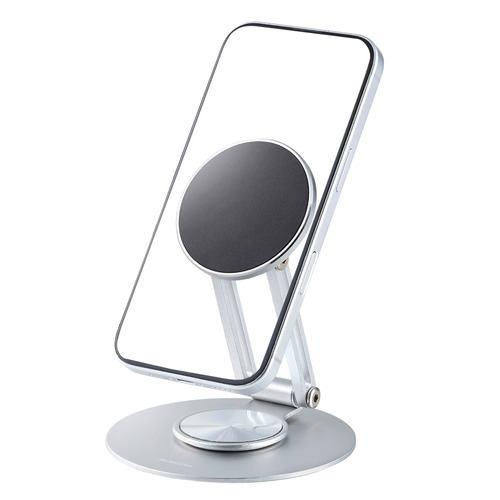 エレコム P-DSM360AL01NSV MagSafe マグネット スマホスタンド 台座360°回転 スマホ使用可 シルバー