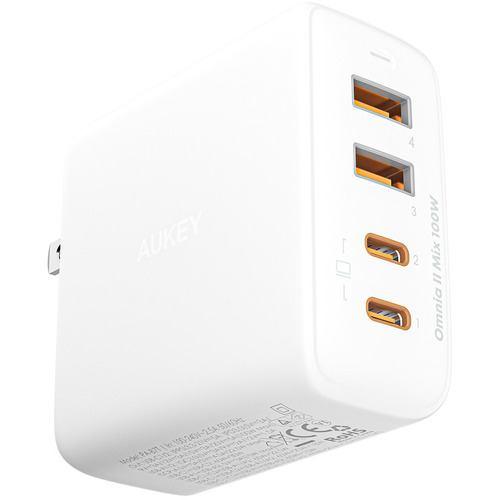 AUKEY PA-B7T-WT USB充電器 Omnia2 Mix 100W PD対応 [USB-A 2ポート/USB-C 2ポート] ホワイト P
