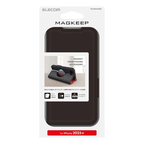 エレコム PM-A25SPLFMGBK iPhone 16e ソフトレザーケース 薄型 磁石付 MAGKEEP