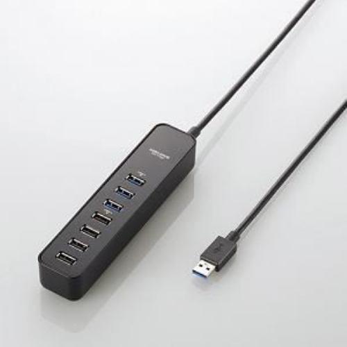 USBハブ エレコム セルフパワー U3H-T706SBK USB3.0ハブ 7ポート搭載 マグネット付き セルフパワー/バスパワー共用モデル