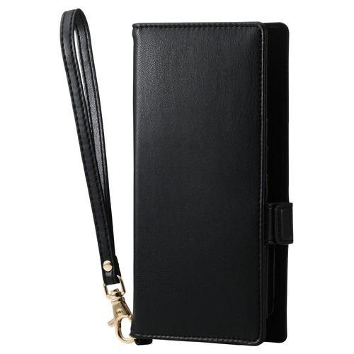 エレコム P-07PLFY4BK スマホケース 手帳型 自己吸着シート ハンドストラップ付きLサイズ ソフトレザー ブラック