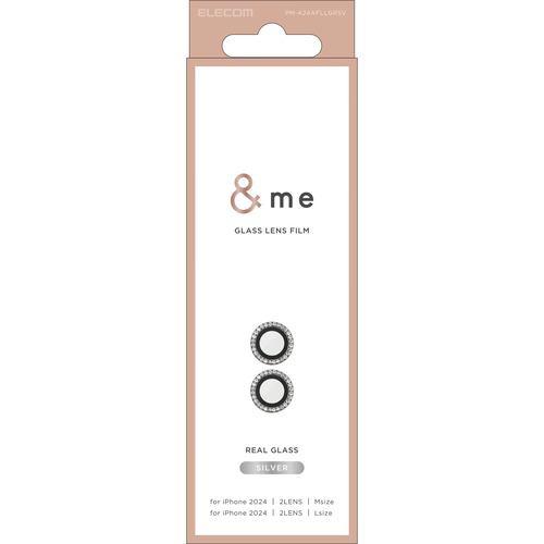 エレコム PM-A24AFLLGRSV iPhone 16 / 16 Plus &me カメラレンズガラスフィルム ラインストーン