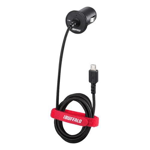 バッファロー BSMPS2403BC1BK 2.4A出力 シガーソケット用USB急速充電器 microUSBケーブル一体型タイプ