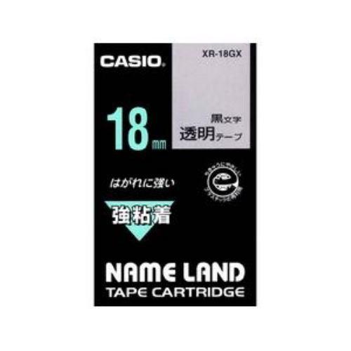 カシオ(CASIO) XR-18GX 強粘着タイプ 透明テープ/黒文字 幅18mm 長さ5.5m