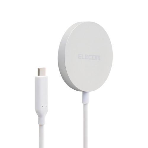 エレコム W-MA12SV ワイヤレス充電器 Qi2 25W 卓上パッド マグネット式 高速充電 Qi2対応スマホ用 Type-C一体型1m シルバ