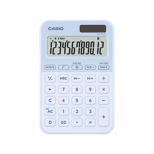 カシオ計算機 MW-C20D-LB-N デザイン電卓 ミニジャスト型カラフル 12桁表示 税計算機能あり ライトブルー