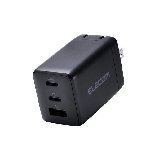 エレコム ACDC-PD10367BK 充電器 USB-C ×2 USB-A ×1 GaN II採用 PSE認証 MacBook スマホ・タブレット