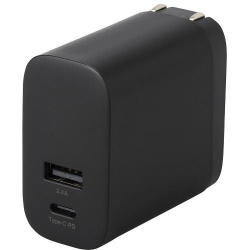 ナカバヤシ JYU-ACU07BK 30W PD充電対応 USB Type-C 1ポート+USB-A 1ポート 充電器 ブラック